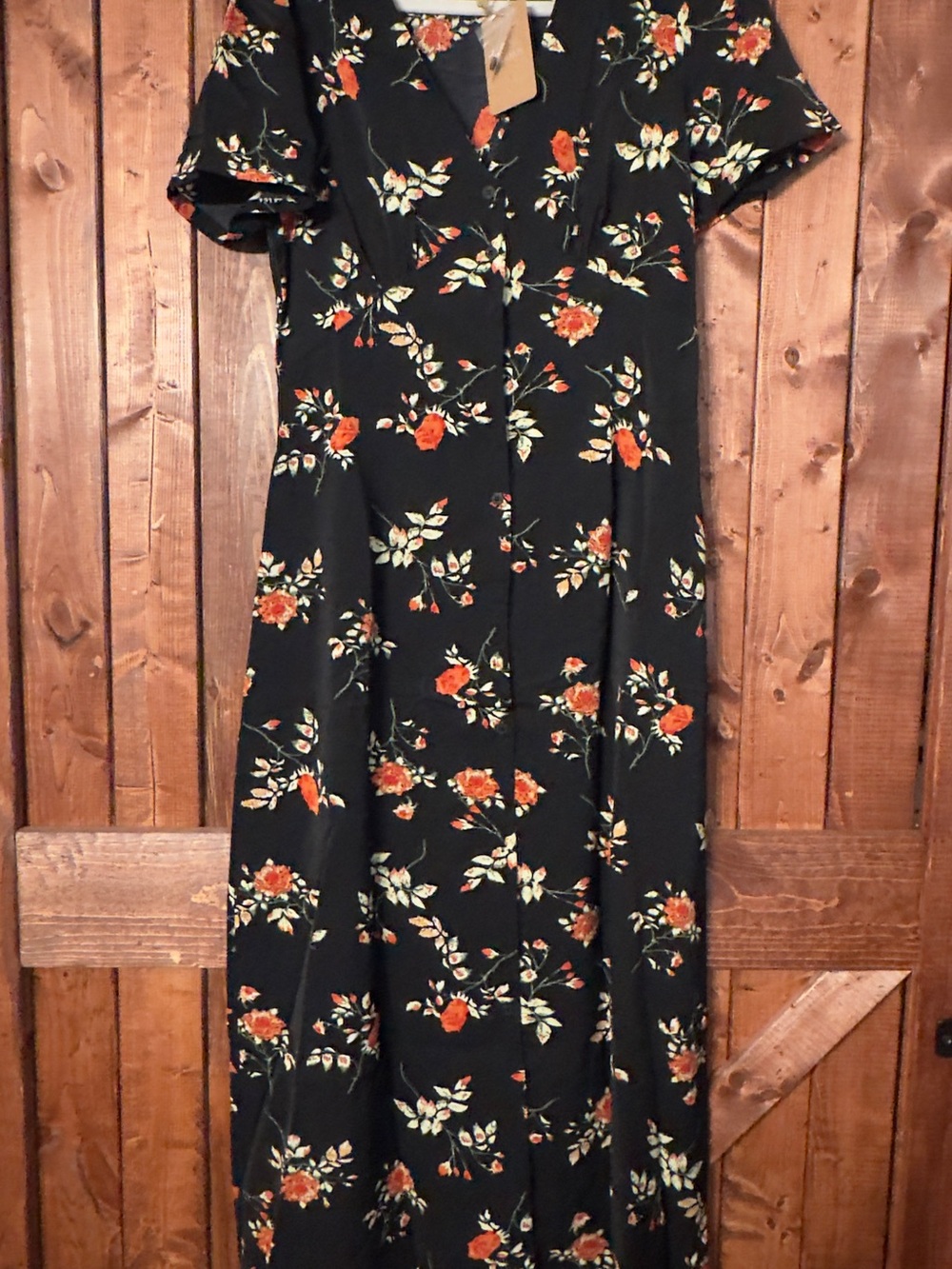 RIHOAS Black Maxi Dress with Orange Floral Print